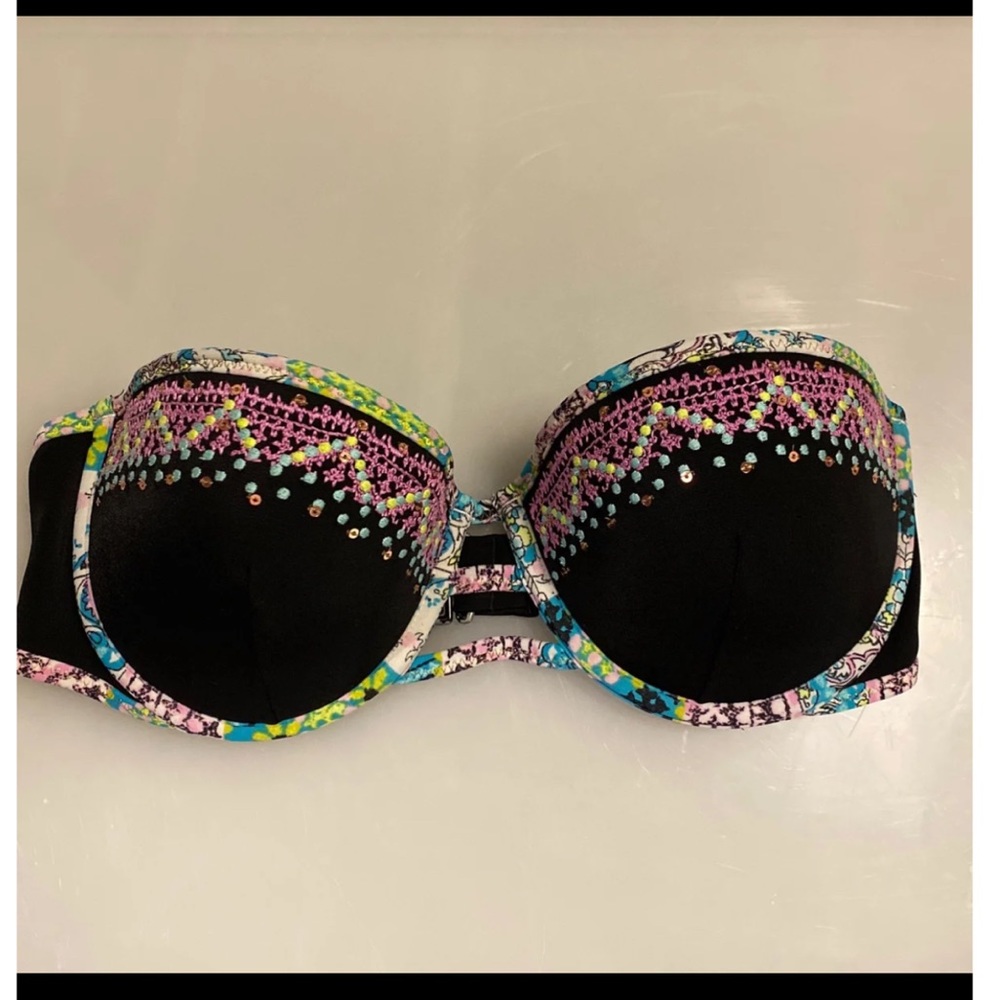 Victoria’s secret embroidered multi color strapless bikini top 32D